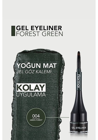 Flormar Özel Fırça Başlıklı Yoğun Pigmentli Mat Jel Eyeliner (YEŞİL) - Gel Eyeliner - 004 - 8690604591909