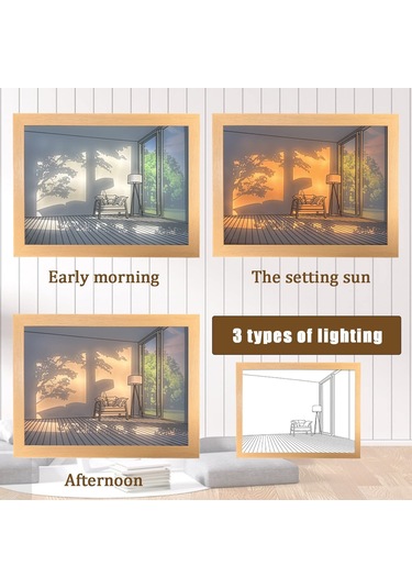 Ranyeek Küçük Boy Ahşap Akrilik Led Işıklı Tablo - Dokunmatik Dimmable 3 Renk Aydınlatma - Boş Oda Dekoru