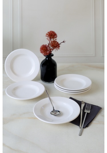 Keramilka Beyaz Linda Yemek Tabağı 21 Cm 6 Adet 006 Beyaz