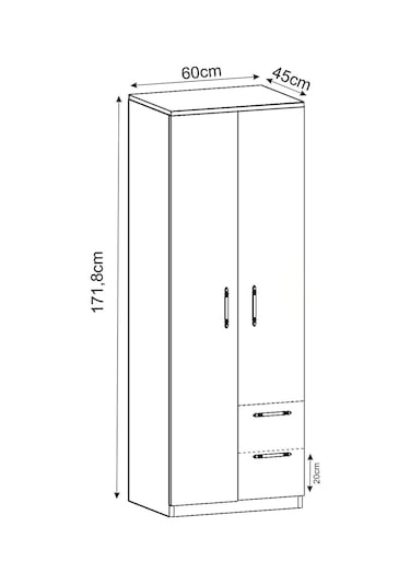 Merlin 2 Kapaklı, Çekmeceli Gardırop, Yatak Odası Dolap, Elbise Dolabı İstanbul Ceviz - 172 Cm / Beyaz