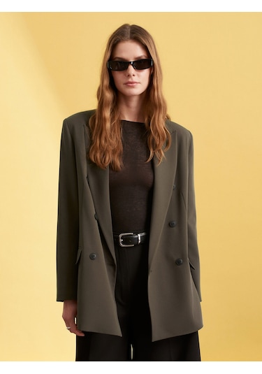 Dilvin 60784 Kruvaze Blazer Ceket-haki Haki