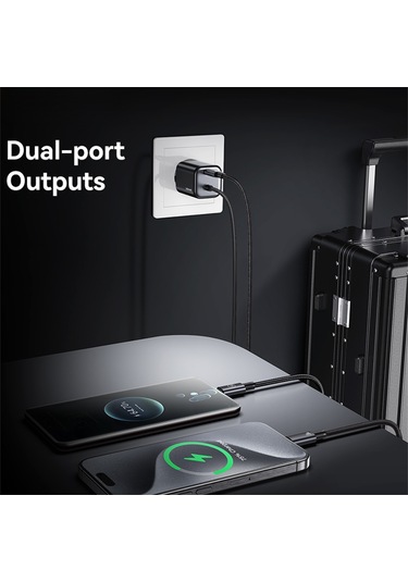 Usams Cc264 Gan Hızlı Şarj Cihazı Bloğu 30w Çift Bağlantı Noktalı Duvar Şarj Cihazı, C Tipi Kablo , Ab Tak Siyah