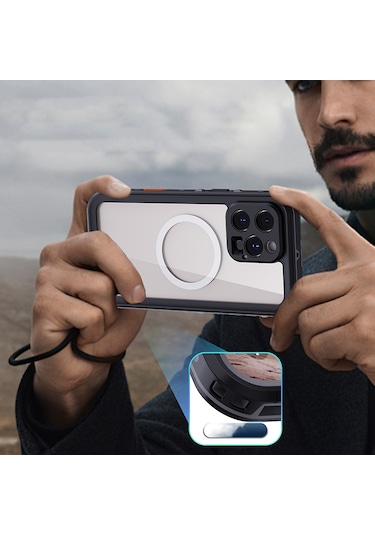 Apple Uyumlu iPhone 16 Pro Max Kılıf 360 Koruma Su Geçirmez Toz Geçirmez Magsafe Wireless Kapak Su Siyah