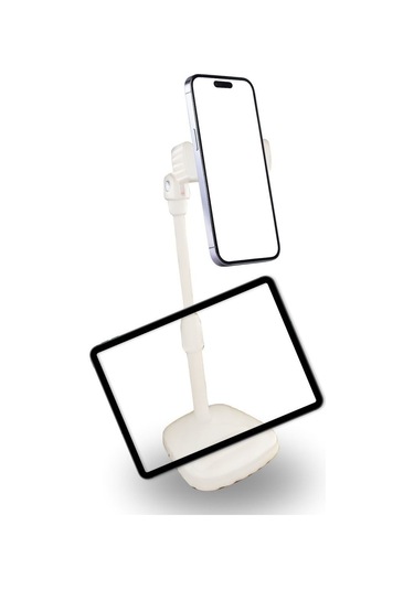Zmc Bilişim Masa Üstü Tablet Ve Telefon Tutucu Plastik Aparat Beyaz Telefon Standı