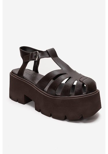 Luvishoes Verua Kahverengi Kadın Kalın Tabanlı Sandalet Kahverengi
