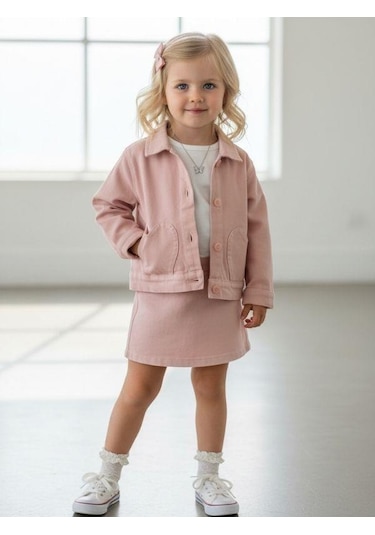 Zekids Kız Bebek Kalp Detaylı Cepli Düğmeli Ceket-16903 Pembe
