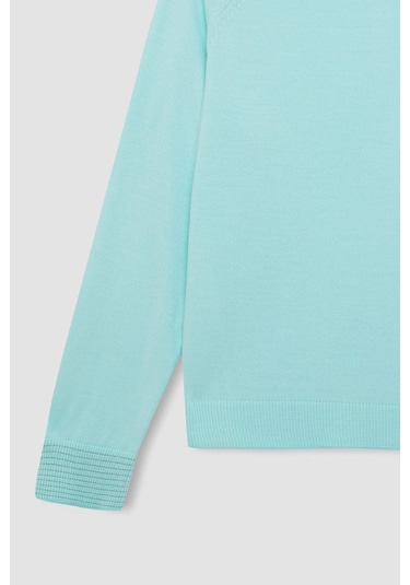 DeFacto Regular Fit Bisiklet Yaka Simli Triko Kazak Tunik D1580AX24WNTR423 Turkuaz