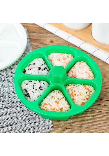 Vkemall Ev Ve Kamp İçin Yeşil 6'lı Rice Ball Ve Sushi Yapım Seti - Kalıp Ve Kapaklı Dıy Bento Aracı Yeşil