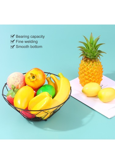 Jeemson Siyah Karbon Çelik Geometrik Desenli Mutfak Meyve Sepeti - Masaüstü Dekoratif Depolama Sepeti Siyah