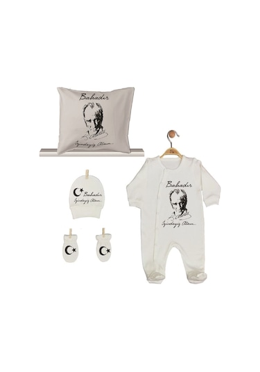 Pia Baby Gl 1952-02 İsme Özel Beşli Tulum Set Krem