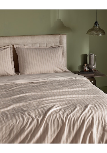 Madame Coco Nicole King Size %100 Pamuk Armürlü Nevresim Takımı - Bej Ekru