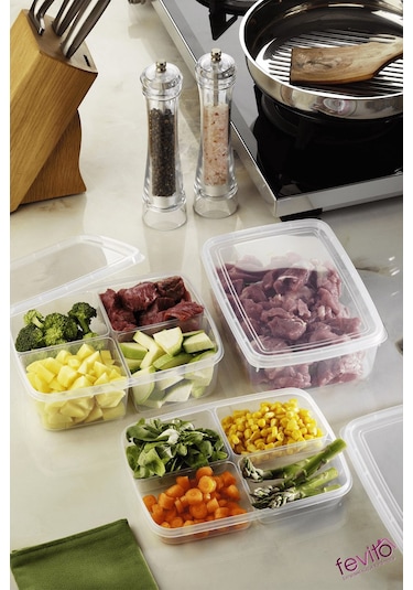 Mikrodalga Ve Difrizde Kullanılabilen Saklama Kabı Seti 3 Lu Beyaz S-413 Şeffaf