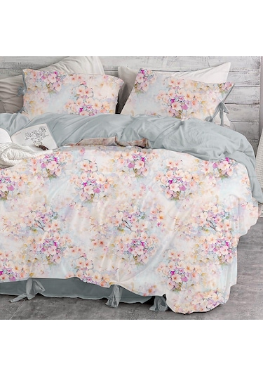 Bağcıklı %100 Pamuk Tek Kişilik Nevresim Takımı-kiraz Çiçeği