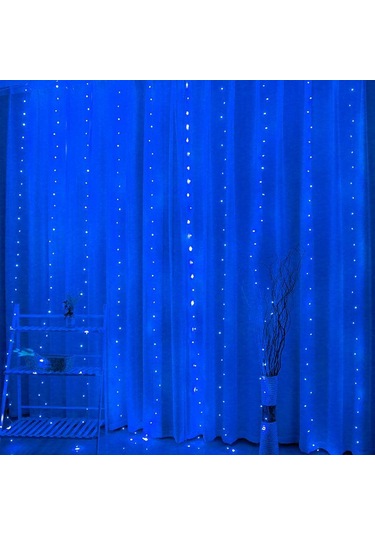 Mavi Perde Çelenk Led Dize Işıklar Festivali Noel Dekorasyon 8 Modu Usb Uzaktan Kumanda Tatil Peri Işıkları Yatak Odası Ev Için 3m W X2m H 200 Leds Mavi