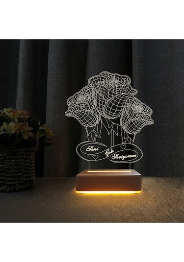 Sevgili Hediyesi 3 Gül Tasarımlı 3d Lambası