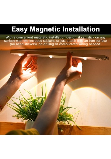 Fortunelane 40cm Gümüş Vücut Algılama Lambası - 3 Renk, 3 Parlaklık, Sürekli/algılama Modu, 900mah Pil, Mıknatıslı Montaj, Dolap Gümüş