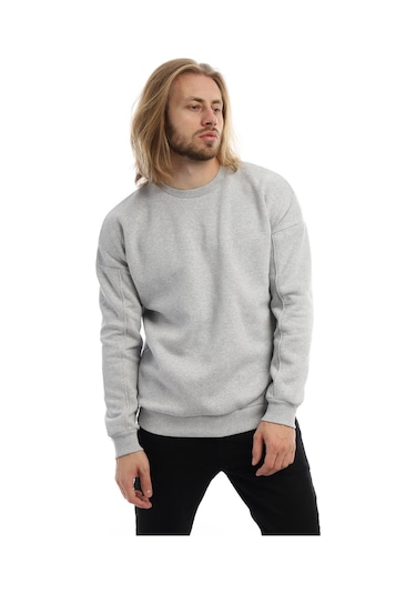 Erkek Bisiklet Yaka Karyoka Dikişli Sweatshirt Gri