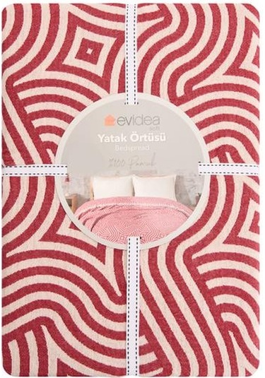 Evidea Soft Geometrik Desenli Çift Kişilik Yatak Örtüsü - Kırmızı - 225x250 Cm Kırmızı