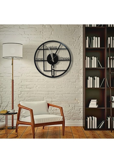 Duvar Saati Dekoratif Şık Metal 40cm Sessiz Akar Mekanizma Salon Siyah