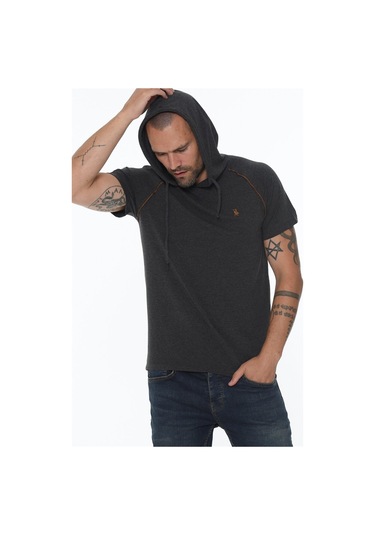 T8570 Dewberry Kapşonlu Erkek T-shırt-antrasit Antrasit