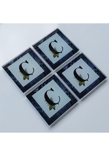 Decorita Cam Bardak Altlığı Harfli Tasarım Ç Harfi 4'lü Takım 10 x 10 CM Çok Renkli
