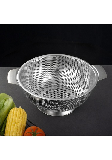 Rocco Gümüş Paslanmaz Çelik Kevgir Karıştırma Kasesi Salata Makarna Sebze Meyve Süzgeç 28,5 Cm Çelik