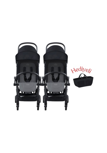 Bumprider Connect³ İkiz Bebek Arabası / Black - Grey Melange & Yan Düzenleyici Çanta Hediyeli
