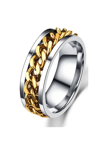 Ortası Dönebilen Zincirli Erkek Kadın Anti-stres Çelik Alyans Yüzük Cl43 Gold - Gümüş