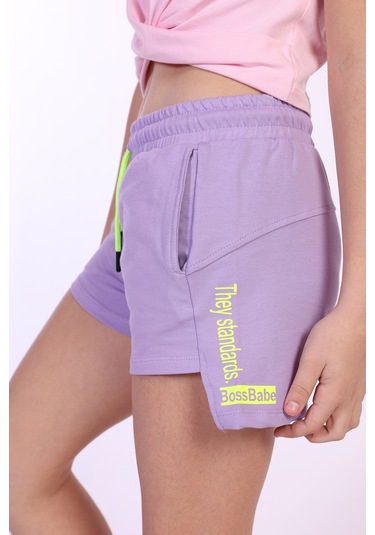 Toontoy Kız Çocuk They Standards Baskılı Şort Lila