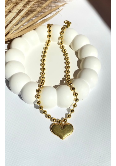 Altın / Gold Renk Kalp Figürlü Toplu Zincirli 316l Çelik Kolye Gold