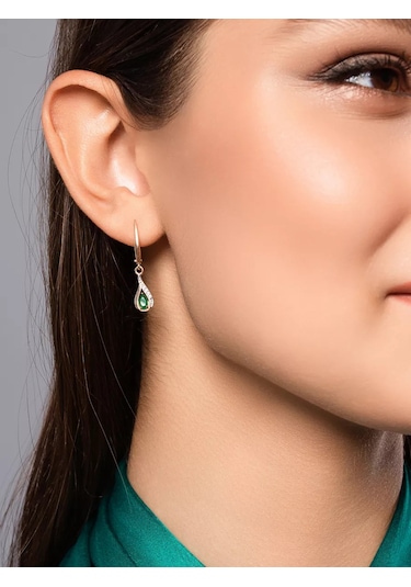 Lamponi 925 Ayar Gümüş Gümüş Kaplamalı Uzun Damla Küpe Agat Taşlı 48956268 Altın