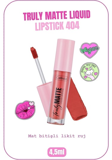 Callista Truly Matte Liquid Lipstick Mat Likit Ruj 404 Blushing Pink - Pembe