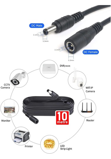 Concord Power Uzatma Kablosu 10 Metre Awg23 Erkek/dişi