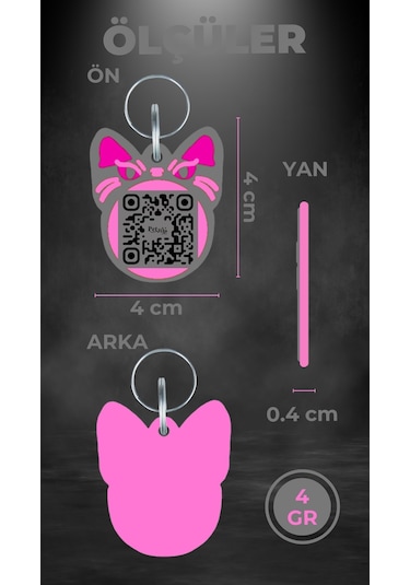 Petjoo 1.Bastet Pembe-Gri Qr'lı Kedi Künyesi