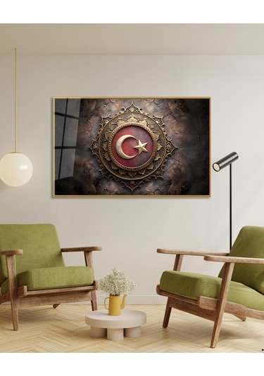 Modern Türk Bayrağı Cam Tablo Ev Ofis Makam Odası Büyük Boy Duvar Dekoru
