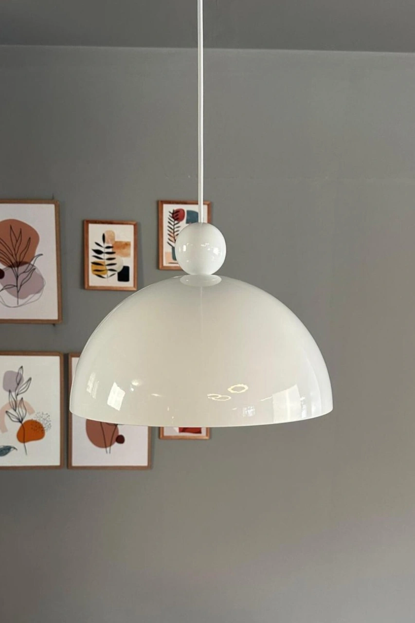 Yimpi Avize Tekli Beyaz Boncuk Başlık Sarkıt Salon Kuaför Cafe Dekoratif Aydınlatma Pastane Beyaz