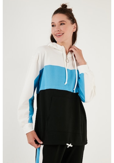 Lela Renk Bloklu Regular Fit Kapüşonlu Spor Bayan Takım 5863835 Turkuaz