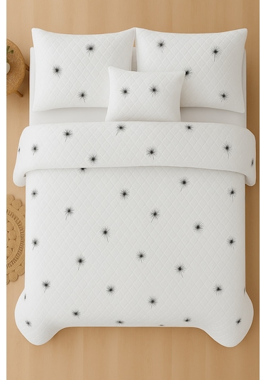 İbiza Çift Kişilik Kapitone Dolgulu Pike 4 Mevsim Baklava Dsn Yastık Kılıfı Dahil 200x230cm Beyaz