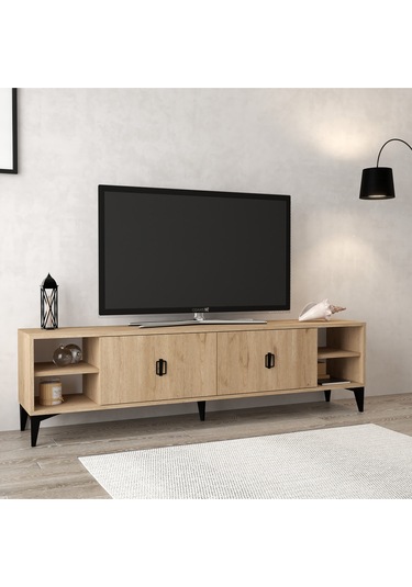 3807 Deren Tv Ünitesi 180 Cm 2 Kapaklı Raflı Sepet Tv Sehpası Sepet