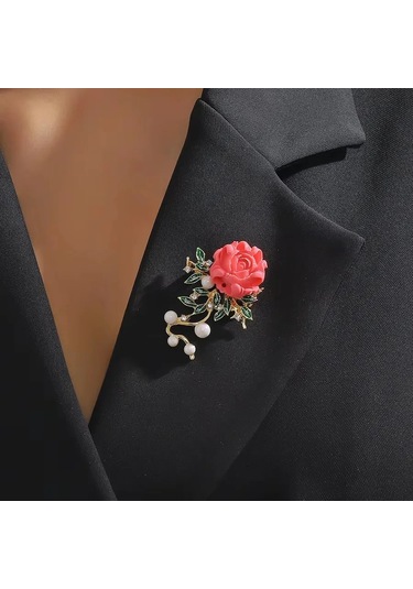 Kadınlar Için Romantik Çiçek Broş Erkekler Moda Gül Şakayık Zambak Iris Bitki Pin Pink Rose Pembe Çok Renkli