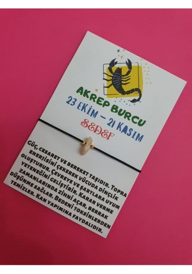 Gümüştel El Sanatları Sertifikalı Akrep Burcu Sedef Doğal Taşlı Ip Burç Bilekliği Çok Renkli