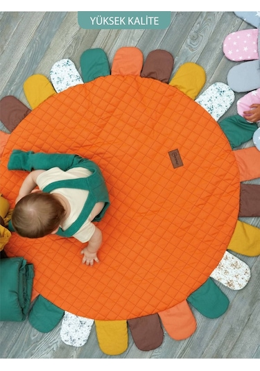 Mordesign Bebek/çocuk Oyun Halısı, Yenidoğan Emekleme Pedi, Aktivite Matı, Çok Amaçlı Minder, Sunny Serisi 125 X 125 Bej