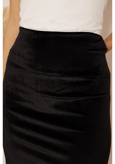 Kadın Siyah Kadife Maxi Boy Etek Dm2026 Siyah