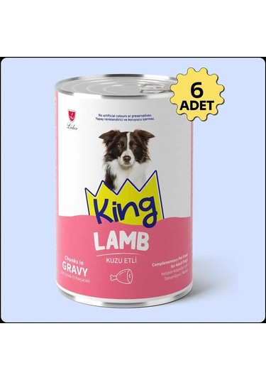 King Sos İçerisinde Et Parçacıklı Kuzu Etli Köpek Konservesi 400 Gr 6 Adet