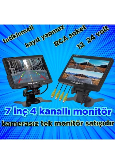 Kayıtsız 4 Kanallı 7 İnç Monitör 12 24 Volt Kamerasız