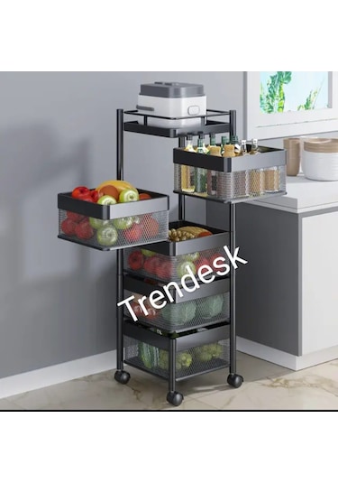 Trendesk 5 Katlı Luxx Siyah Metal Patates Soğan Sebze Meyve Sepeti Sebzelik