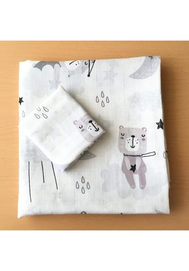 Müslin %100 Organik Pamuk Kumaş Örtü Battaniye 100x100cm+ Ağız Mendili Hediyeli Gri Gri