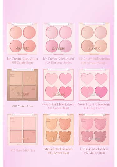 Dasique Karıştırılabilir Renk Tonlarına Sahip 4lü Allık Paleti Blending Mood Cheek 07 Candy Berry 07 Candy Berry