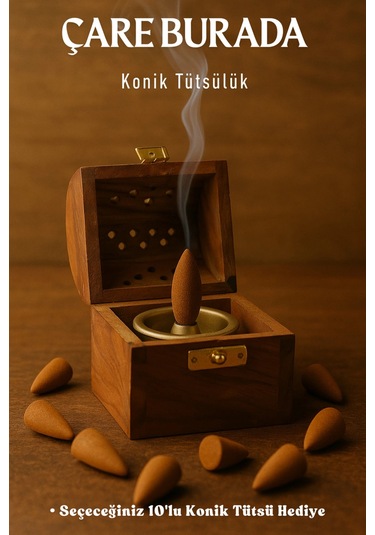 Ahşap Kutu Konik Tütsülük Seçeceğiniz 10'lu Konik Tütsü Hediye