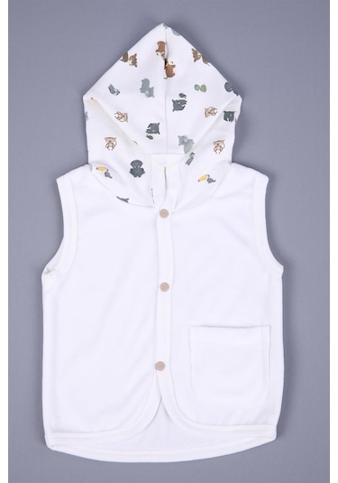 Babyhola Kız Erkek Bebek Kapüşonlu Kadife Cepli Yelek 3297 001